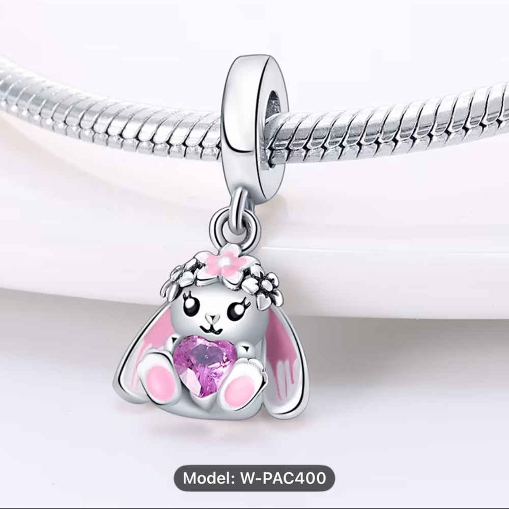 Silver and Pink Bunny Charm Bracelet
